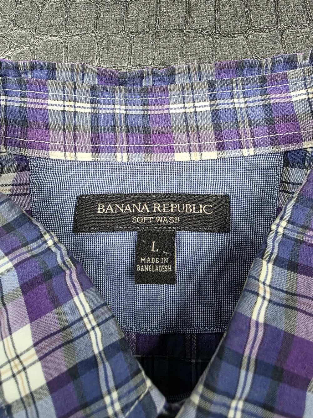 Banana Republic Soft Wash Shirt Size L Purple Blue Plaid